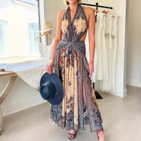 Zimmermann  Ascension Cotton Halter Maxi Dress - Picture 1 of 12